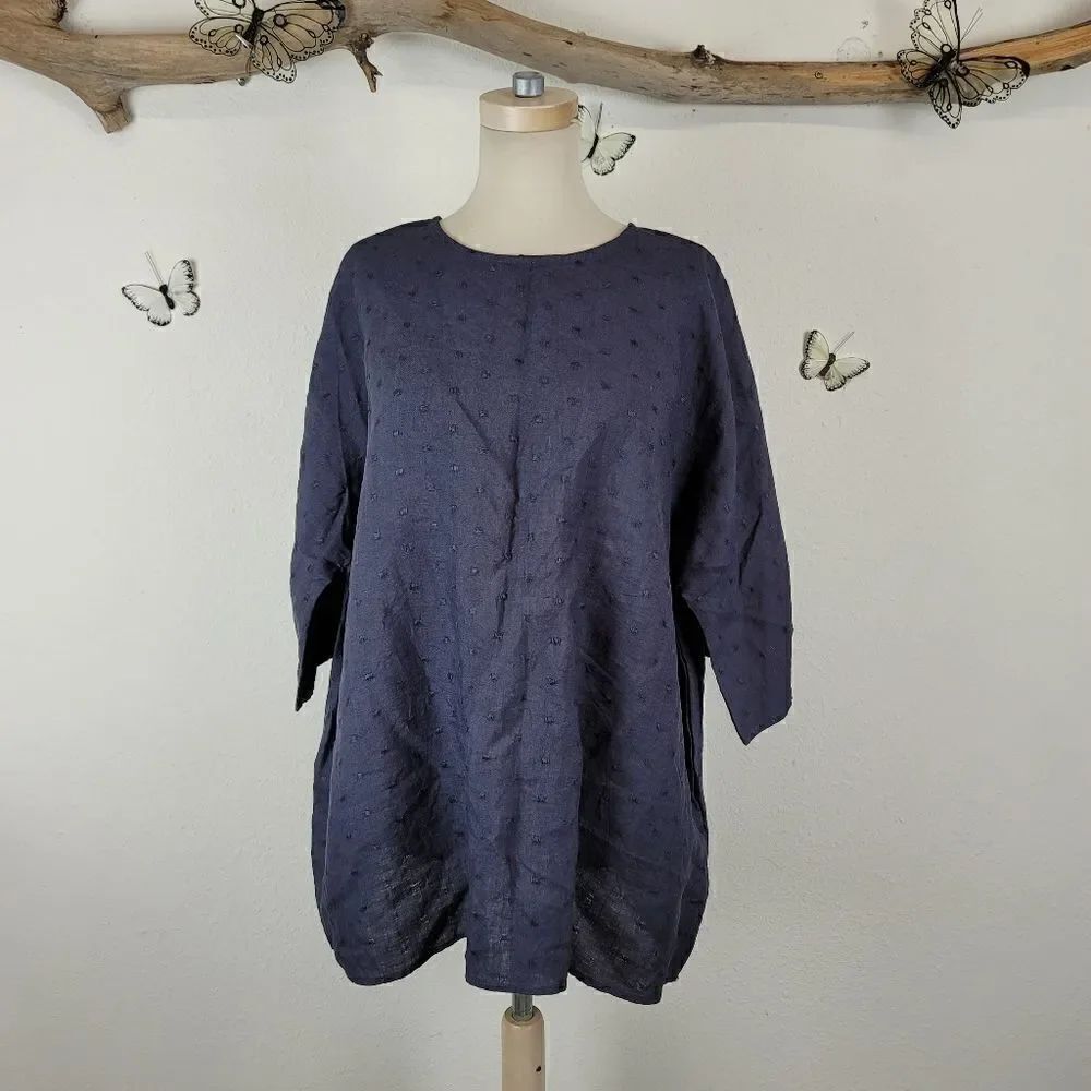 Fantasy linen blue embroidered linen tunic